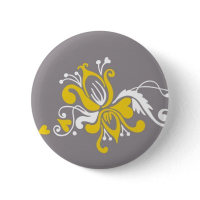 Baroque Flower on Grey Pinback Buttons by ShouShou