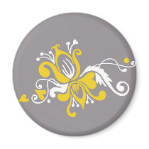 Baroque Flower on Grey Magnets