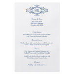 Baroque frame monogram navy blue wedding menu card flyer