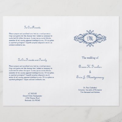 Baroque frame monogram navy blue wedding program full color flyer by 