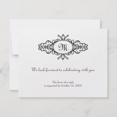 Baroque frame monogram wedding rsvp response card invitation by FidesDesign