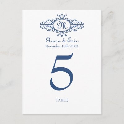 Baroque frame monogram wedding table number card post card by FidesDesign