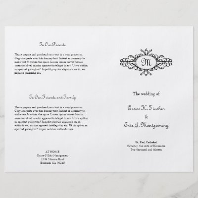 Baroque frame single monogram wedding program personalized flyer by 