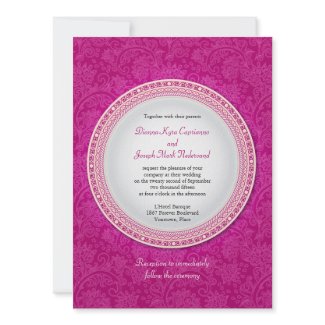 Baroque Fuchsia Plaque Wedding Invitation invitation