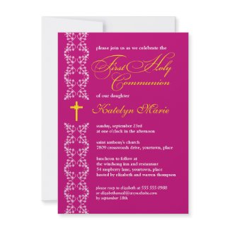 Baroque Fuchsia Strip First Holy Communion Invite