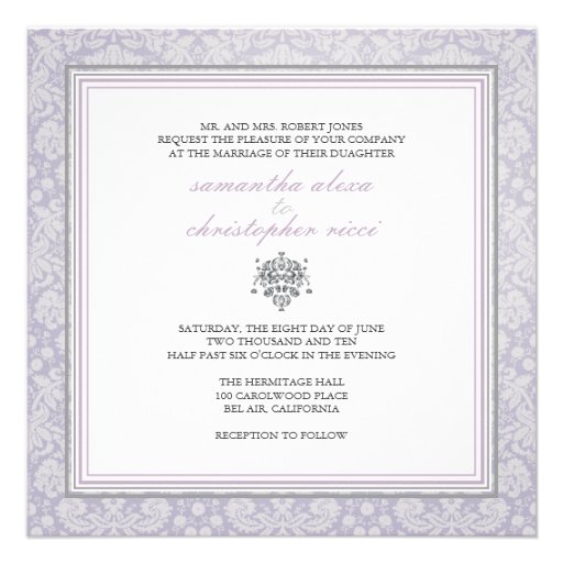 Baroque lace damask/lilac Invitations