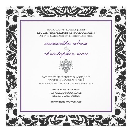 Baroque lace damask/purple Invitations