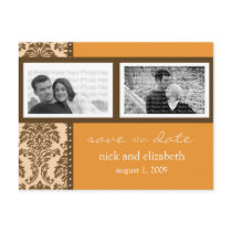 Baroque Orange Chocolate Two-Photo Save the Date postcards by TheWeddingShoppe Baroque Orange Chocolate Two-Photo Save the Date postcards