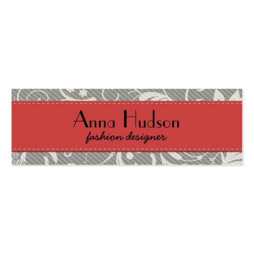 Baroque Ornamental Chic Damask Gray White Red Business Card Template