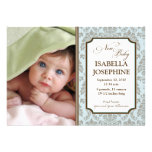Baroque Pattern Baby Birth Announcement (blue)