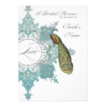 Baroque Peacock Bridal Shower Invite - Aqua Blue