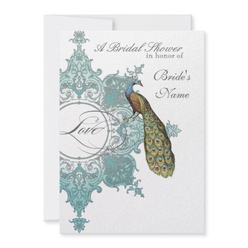 Baroque Peacock Bridal Shower Invite - Aqua Blue invitation