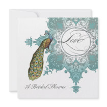 Baroque Peacock Bridal Shower Invite - Aqua Blue
