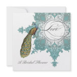Baroque Peacock Bridal Shower Invite - Aqua Blue