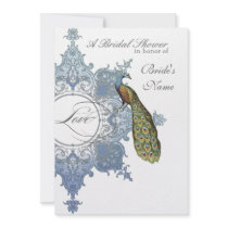 Baroque Peacock Bridal Shower Invite - Blue