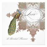 Baroque Peacock Bridal Shower Invite - Mocha Tan