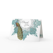 Baroque Peacock Wedding Thank You Note - Aqua Blue Greeting Cards