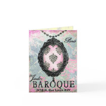 Baroque Pendant ~ Greeting Note Card Pink Blue