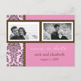 Baroque Pink Chocolate Two-Photo Save the Date postcard