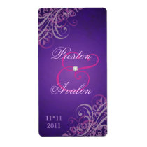 Baroque Purple Scroll Wedding Wine Label