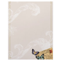 Baroque Scrolls Butterfly Vintage Style Stationery Letterhead Template