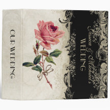 Baroque Style Vintage Rose Black n Cream Lace Vinyl Binders