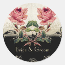 Baroque Style Vintage Rose Black n Cream Lace Round Sticker