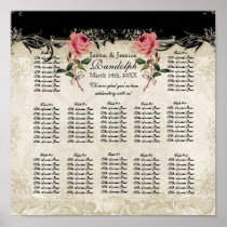 Baroque Style Vintage Rose Reception Seating Chart Posters