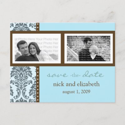 Baroque Teal Chocolate Two-Photo Save the Date Postcard