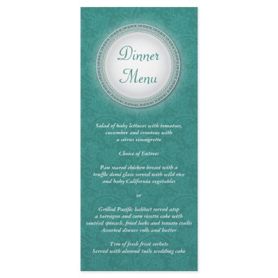 Baroque Teal Plaque Menu Rack Card by starstreamdesign