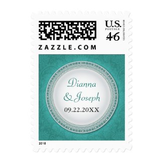 Baroque Turquoise Plaque Wedding Postage stamp