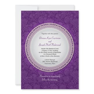 Baroque Violet Plaque Wedding Invitation invitation