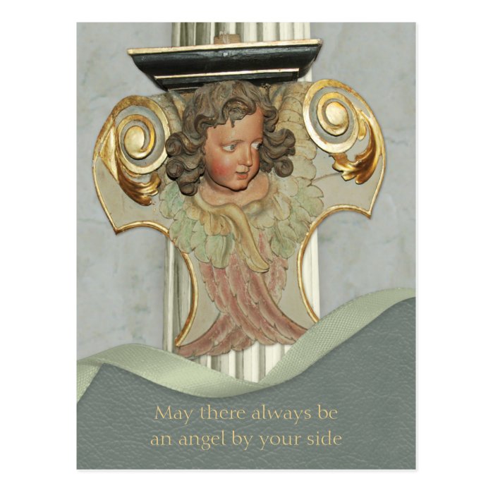 Baroque wood angel CC0340 Blessing words Postcard