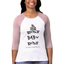 barrel racing, ride baby ride, CowgirlOnCoffee.com Tee Shirt