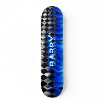 Barry skateboard blue fire and flames design.