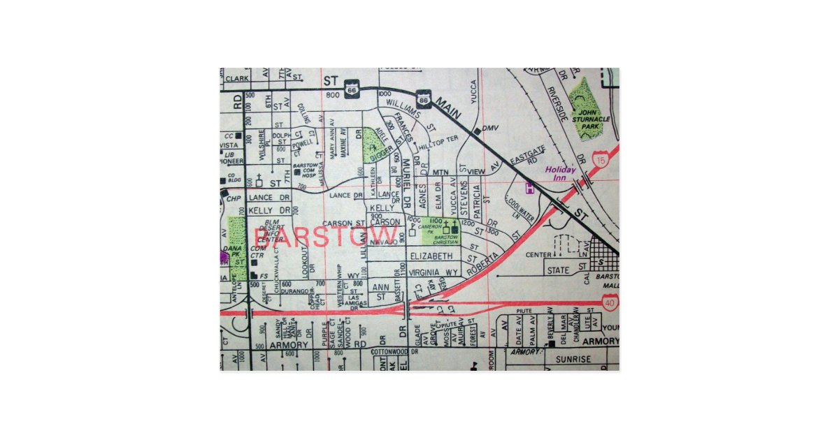 BARSTOW, CA Vintage Map Postcard Zazzle
