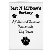 Bart n Lil'Beau's Barkery Menu cards