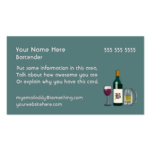 Bartender Blue Business Card Template (front side)