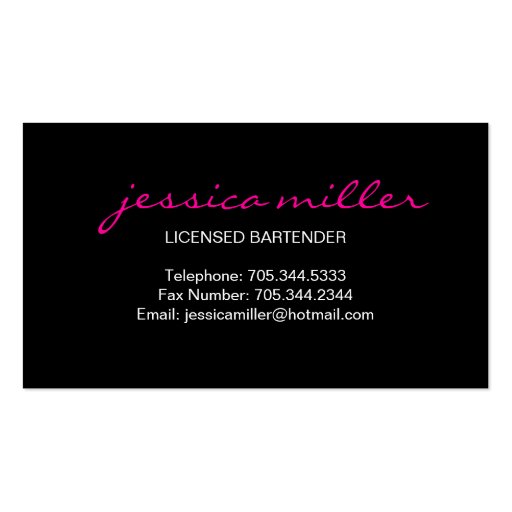 Bartender Business Card (back side)