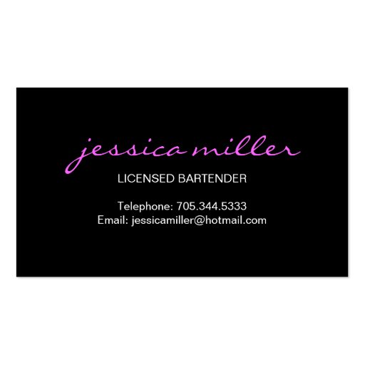 Bartender Business Card (back side)