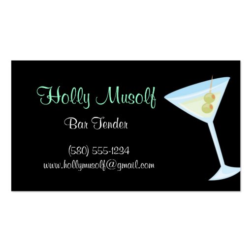 bartender,business card,black,chic,simple,fun (front side)