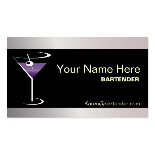 Bartender Business Card Purple Martini Logo (front side)