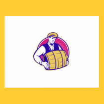 Bartender Carrying Beer Keg Retro postcards