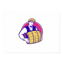 Bartender Carrying Beer Keg Retro Poster