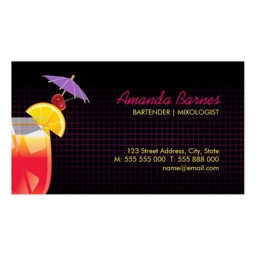 Bartender Cocktail Drinks Mixologist business card (back side)