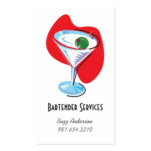 Bartender Martini Glass_red Business Card Template (front side)