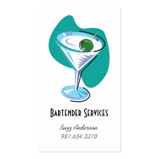 bartender martini glass_teal business card template (front side)