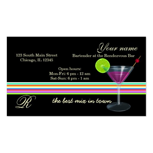 Bartender/Owner Bar Business Card Template (front side)