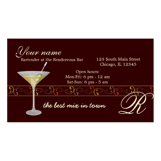Bartender/Owner Bar Business Card Templates (front side)