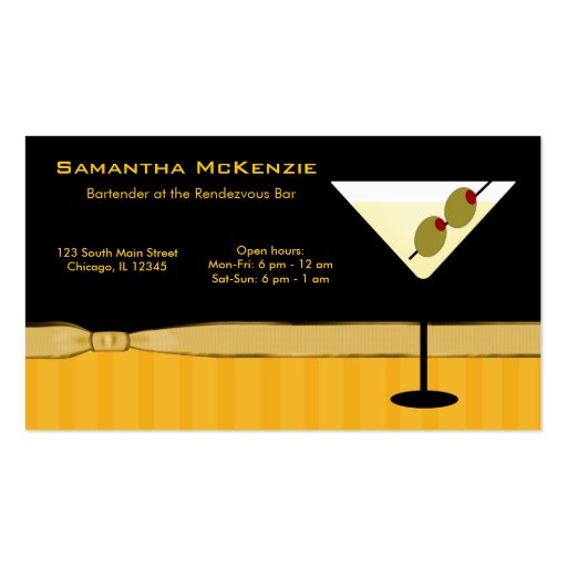 Bartender/Owner Bar Business Cards (front side)